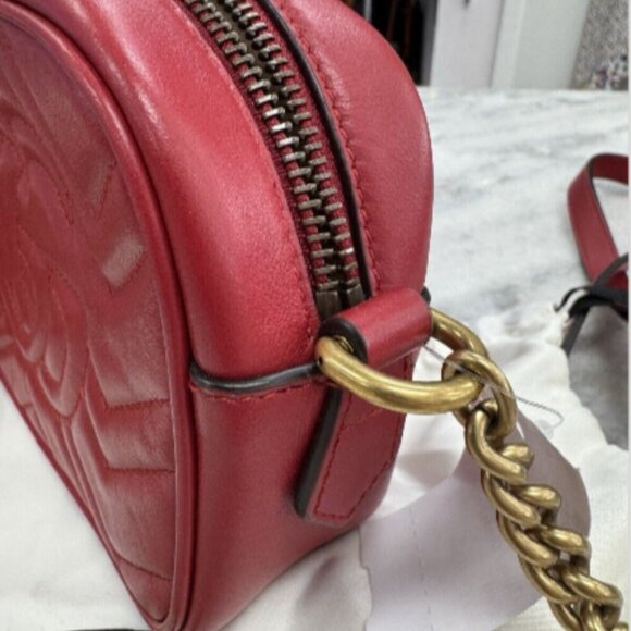 Gucci GG Marmont Tan Interior Matelasse Shoulder Bag Mini Red Leather - Picture 7 of 9